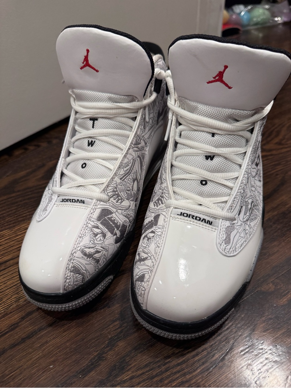 Jordan White/Black Sneakers with Red Jumpman Accent